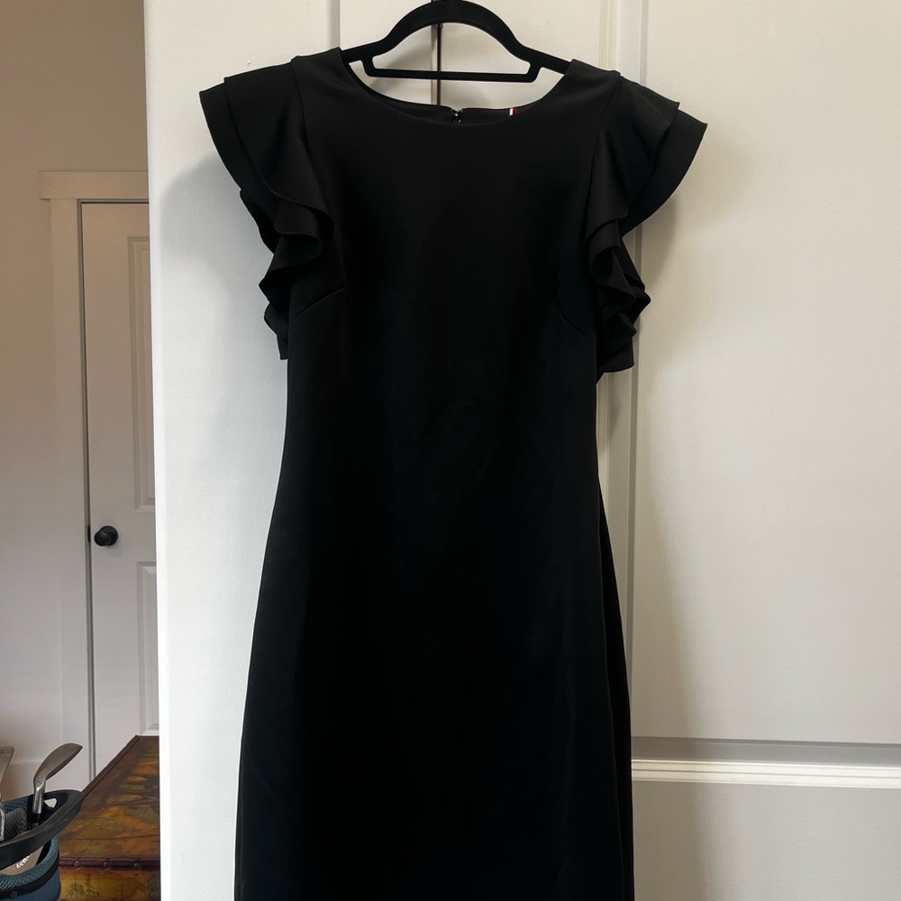 Tommy Hilfiger Black Midi Dress with Ruffle Sleeves